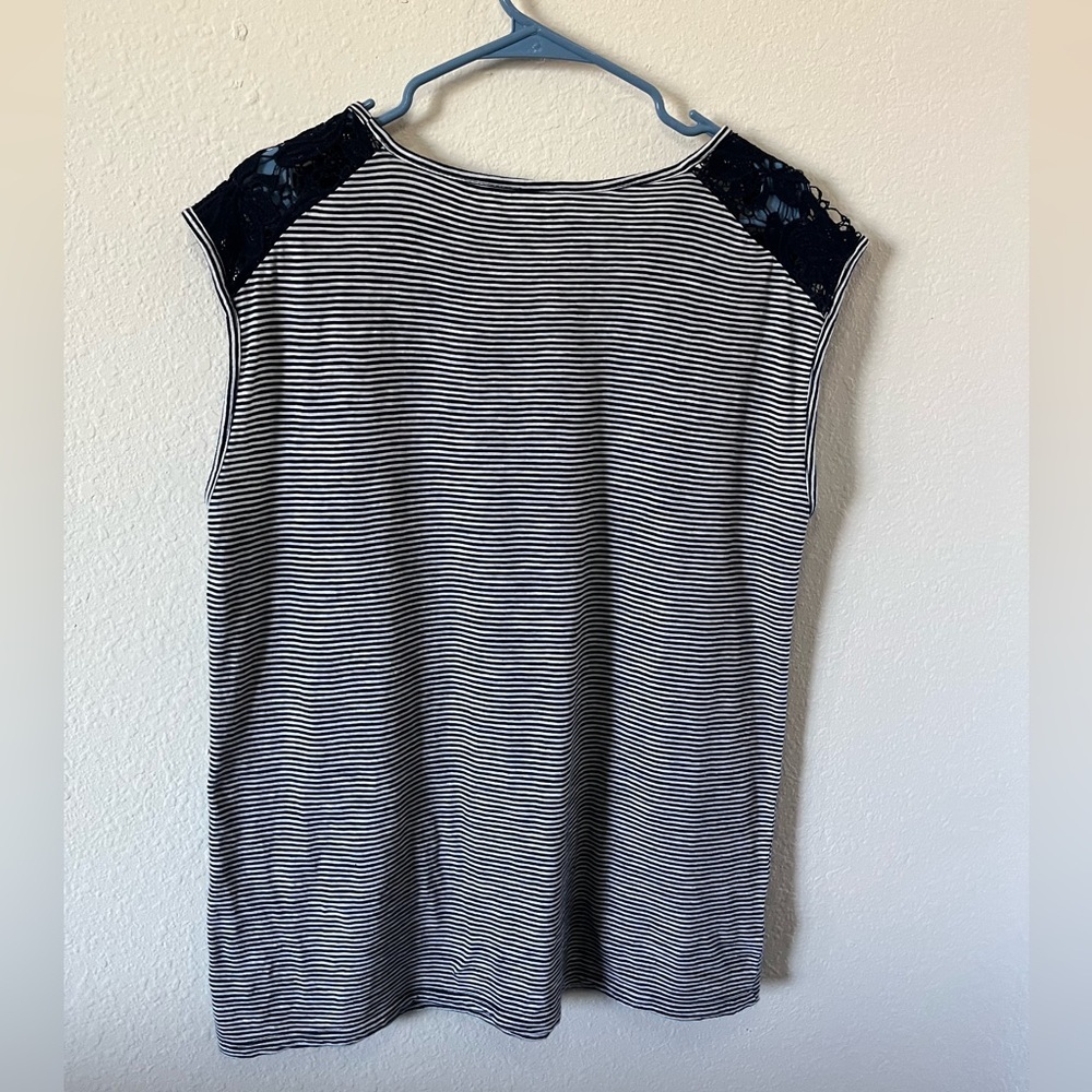 LOFT striped lace trim top, size M - Picture 2 of 5